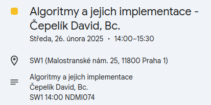 Screenshot události rozvrhu tak, jak vypadne z Exportu modulu Rozvrh NG