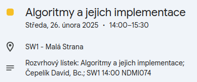 Screenshot události rozvrhu tak, jak vypadne z Exportu modulu Harmonogram